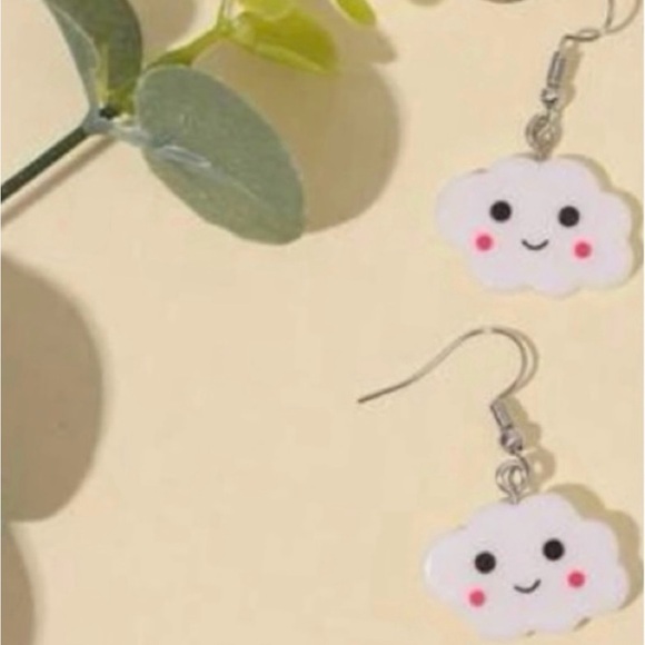 Happy Clouds Rosy Cheeks Blushing Cheery Fluffy Cumulus Weather Cartoon Earrings - Picture 3 of 9